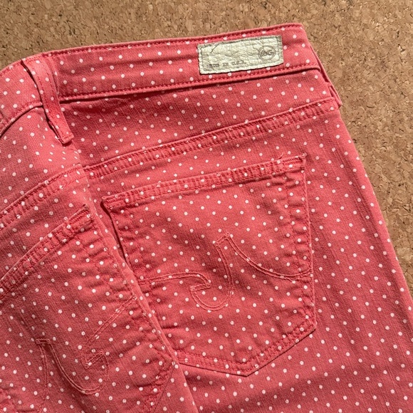 ✨ AG Stevie Slim Straight Ankle Pants Pink & White Polka Dot – Size 28R ✨ - Picture 3 of 5
